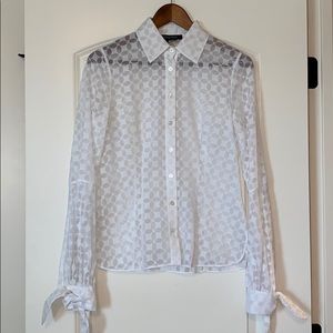 ETCETERA white sheer button down blouse with ties